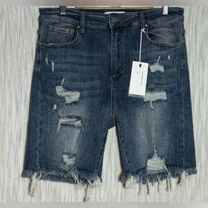 Trendy Distressed Blue Denim Shorts